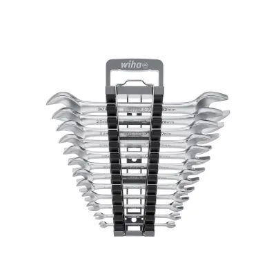 Wiha Doppelmaul-Gabelschlüssel-Set 37390 / 44753 | 13-tlg. | 6-32 mm | Chrom-Vanadium-Stahl | inkl. Halter | Rot