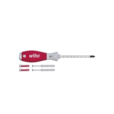 Wiha Dübellöcher-Schläger Set 41289 | SoftFinish® | 6 mm Rundklinge | inkl. 4 Dübel | Tiefenmessung | Rot/Grau