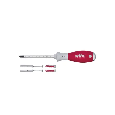 Wiha Dübellöcher-Schläger Set 41289 | SoftFinish® | 6 mm Rundklinge | inkl. 4 Dübel | Tiefenmessung | Rot/Grau