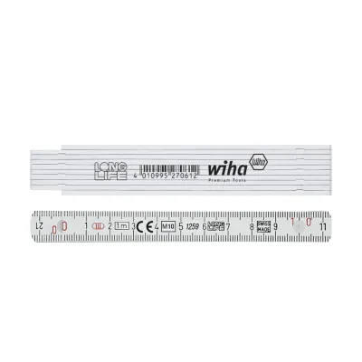 Wiha Gliedermaßstab 41010002 | 1m | 10 Glieder | Kunststoff | metrisch | mm-Skalierung | robust | weiß