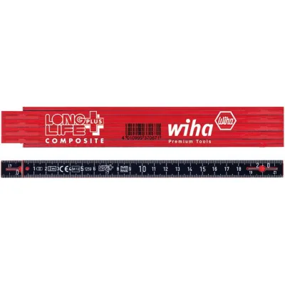 Wiha Gliedermaßstab Longlife Plus 41020054 | 2 m | metrisch | Glasfaser | beidseitig ablesbar | rot/schwarz