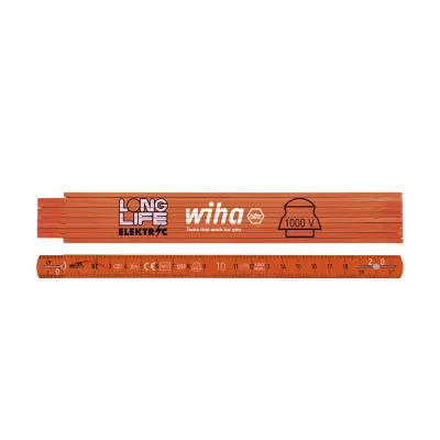Wiha Elektriker Gliedermaßstab 2m | Longlife 42068 | Zollstock mit Kabelhalter 3–7mm | Abstandsmarkierung | orange