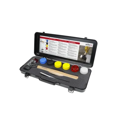Wiha Schonhammer-Set 44008 | 8-teilig | austauschbare Schlagköpfe | Hickory-Holzstiel | Ø 40mm | in Box | bunt