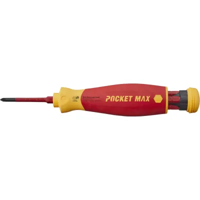 Wiha Schraubendreher mit Bitmagazin PocketMax electric | mobiler Bithalter | 4 slimBits | 1.000V isoliert | rot/gelb