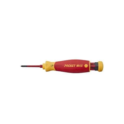 Wiha Schraubendreher mit Bitmagazin PocketMax electric | mobiler Bithalter | 4 slimBits | 1.000V isoliert | rot/gelb