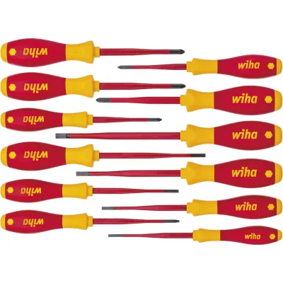 Wiha Schraubendreher Set 3201K12 | 12-tlg | VDE bis 1000V | isoliert | Schlitz/PH/PZ/Torx | SoftFinish | rot/gelb