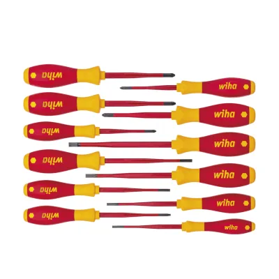 Wiha Schraubendreher Set 3201K12 | 12-tlg | VDE bis 1000V | isoliert | Schlitz/PH/PZ/Torx | SoftFinish | rot/gelb