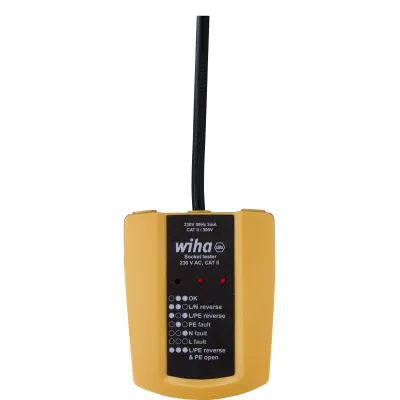 Wiha Steckdosentester SB25561 45220 | Steckdosenprüfer 230V AC CAT II | LED-Anzeige | Schuko | gelb/schwarz