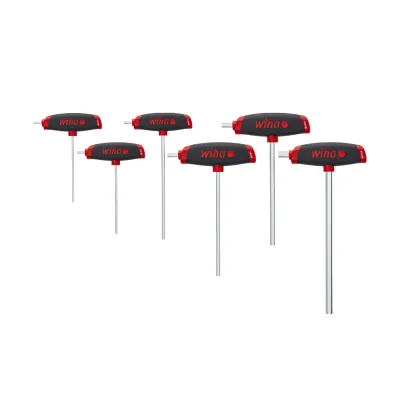 Wiha Stiftschlüssel-Set 45620 | ComfortGrip Sechskant T-Griff | 6-tlg. 2,5–8 mm | Seitenabtrieb | mattverchromt