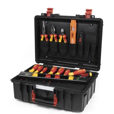 Wiha Werkzeugkoffer Basic Set L electric 45530 | 18-tlg. Elektriker Werkzeug Set VDE isoliert | IP67 | Schwarz