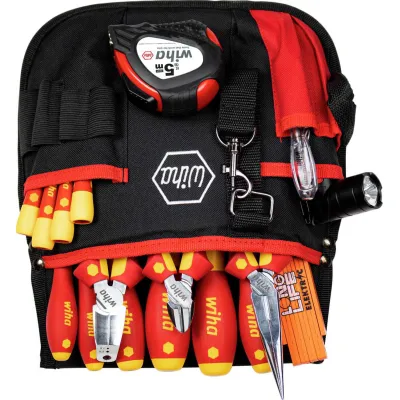 Wiha Werkzeugset Elektriker 9300-50005 | 18-teilig mit Gürteltasche | VDE isoliert | SoftFinish Griff | Rot/Gelb