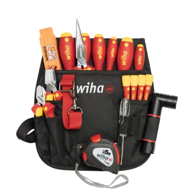 Wiha Werkzeugset Elektriker 9300-50005 | 18-teilig mit Gürteltasche | VDE isoliert | SoftFinish Griff | Rot/Gelb