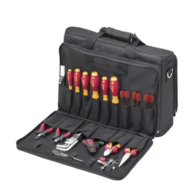 Wiha Werkzeug Set 43879 | 30-tlg. Service-Techniker Werkzeugtasche | VDE isoliert | Elektriker Komplettset | Rot Schwarz