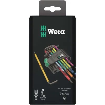 Wera Winkelschlüsselsatz TORX BO 9-tlg. | TX8-TX40 | BlackLaser | Kugelkopf | Kunststoffummantelung | Multicolour