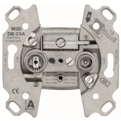 WISI Antennendose DB03A | 2-fach Stichdose SAT/BK | 5-2400 MHz | DC Durchgang | Kabelmodemtauglich | Silber