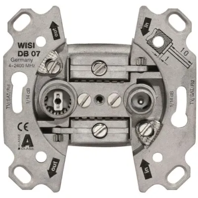 WISI Durchgangsdose DB07 | Antennendose 2-fach | 14 dB Anschlussdämpfung | 4–2400 MHz | BK/SAT | 1 dB Durchgang | Silber