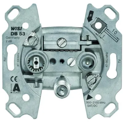 WISI Antennendose DB53 13191 | SAT 3-Loch Stichdose | 2 dB Anschlussdämpfung | DC-Bypass | 47–2150 MHz | grau
