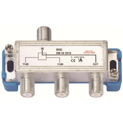 WISI Abzweiger DM52 2010 | 2-fach F-Connector | 5-2400MHz | 11dB Abzweigdämpfung | Klasse A | DC-Bypass | SAT/Kabel