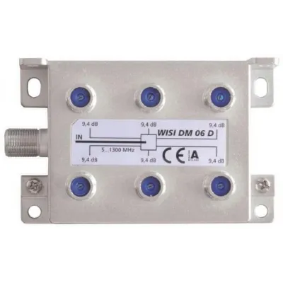 WISI Verteiler DM 06 D 75109 | 6-fach BK-Verteiler | 5-1300 MHz | DOCSIS 3.1 fähig | Klasse A | 9,4 dB | silber