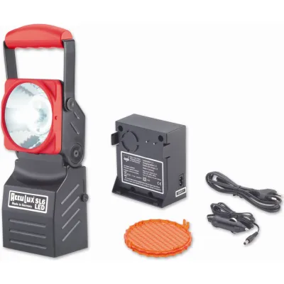 AccuLux SL 6 LED Handscheinwerfer Set | 3W Akku | IP54 | Notlicht | Arbeitsleuchte | 170m Reichweite | schwarz-rot