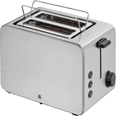 WMF Toaster Stelio 2-Scheiben | Edelstahl matt | 7 Bräunungsstufen | Brötchenaufsatz | Auftaufunktion | Silber
