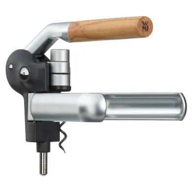 WMF Hebelkorkenzieher Baric 0636807920 | Korkenzieher mit Folienschneider | Metall/Buchenholz | ergonomisch | silber
