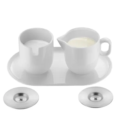 WMF Barista Zucker & Milch-Set 0695899440 | Porzellan mit Cromargan Edelstahl-Deckel | spülmaschinengeeignet | Weiß