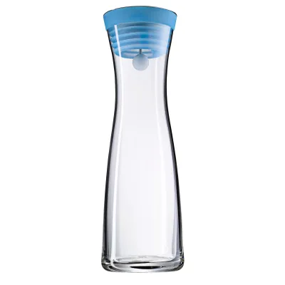 WMF Wasserkaraffe Basic 06.1770.6790 | Glaskaraffe 1,0l mit Deckel | CloseUp-Verschluss | spülmaschinengeeignet | blau