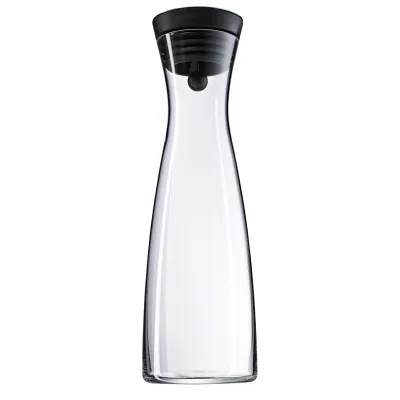 WMF Wasserkaraffe Basic 1,5l | Glaskaraffe | CloseUp-Verschluss | Sieb | Edelstahl | Spülmaschinengeeignet | Schwarz