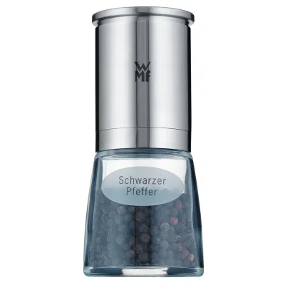 WMF Gewürzmühle De Luxe 0667736040 | Keramikmahlwerk | Glasbehälter | Edelstahl | 14 cm | Schwarz