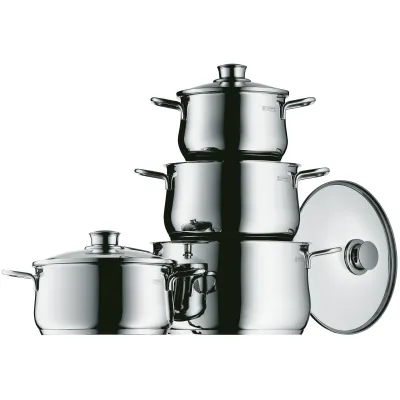 WMF Topf-Set Diadem Plus 730049990 | 4-teilig | Induktion geeignet | Edelstahl 18/10 poliert | Glasdeckel | Silber