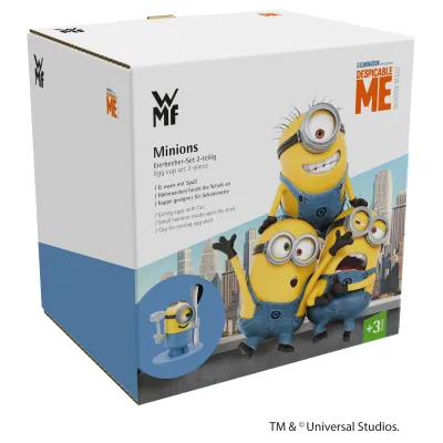 WMF Eierbecher Minions 1286226040 | Kinder Eierbecher mit Löffel & Hämmerchen | Cromargan Edelstahl | Blau