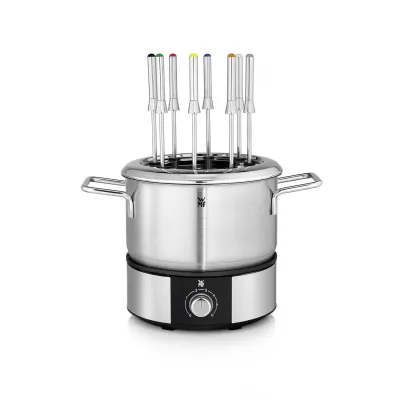 WMF Lono Elektrisches Fondue | 1,5 l | 1.400 W | 8 Gabeln | Temperaturregler | Cromargan matt | silber