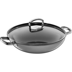 WMF Fusiontec Mineral Wok mit Glasdeckel, 32 cm, Platinum