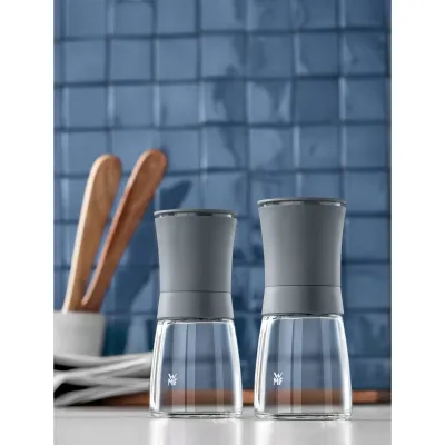 WMF Gewürzmühlen-Set 2-tlg. Trend 0648149990 | Keramikmahlwerk | stufenlos einstellbar | Glas | 6 cm Ø | grau