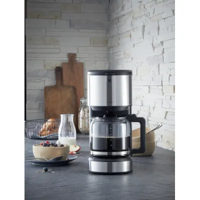 WMF Filterkaffeemaschine Stelio | 10 Tassen | Glaskanne | Edelstahl | Warmhalteplatte | 1000W | Silber