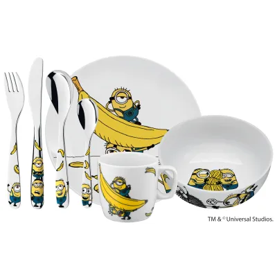 WMF Kinderbesteck-Set 7-teilig Minions 1286079974 | Edelstahl 18/10 | spülmaschinengeeignet | bunt/weiß | ab 3 Jahren