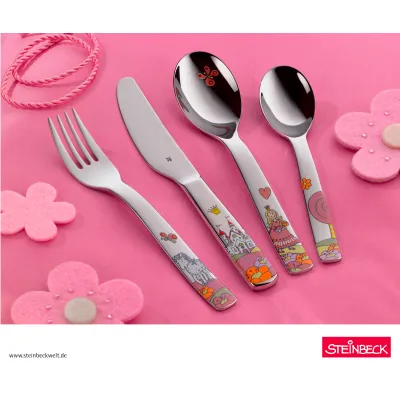 WMF Kinderbesteck-Set Prinzessin Anneli 1294176040 | 4-teilig ab 3 Jahre | Cromargan Edelstahl | spülmaschinengeeignet
