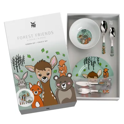 WMF Kindergeschirr-Set Waldfreunde 1286119964 | 6-teilig | Edelstahl Cromargan | Kinderbesteck ab 3 Jahre