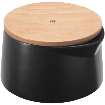 WMF Zuckerdose Kineo 0651569440 | schwarz | Steingut & Buchenholz | skandinavisches Design | spülmaschinengeeignet