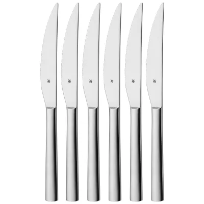 WMF Steakmesser Set Nuova 6-teilig | 23 cm | Edelstahl poliert | Wellenschliff | spülmaschinengeeignet | silber