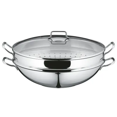 WMF Wok-Set Macao 36 cm | Induktion | 4-teilig | Glasdeckel | Edelstahl | spülmaschinengeeignet