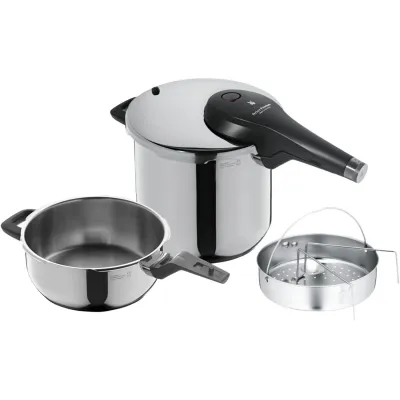 WMF Schnellkochtopf Set Perfect Premium | 6,5l & 3,0l | Induktion | Edelstahl poliert | Dampfgareinsatz | Silber