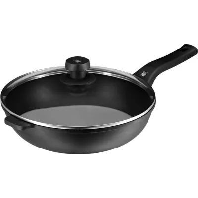 WMF Wok PermaDur Premium | 576304291 | 30 cm | Induktion | Glasdeckel mit Dampfabzug | Aluminiumguss Antihaft | Schwarz