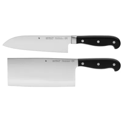 WMF Messer-Set Spitzenklasse Plus | Asia 2-teilig | Santoku & Chinesisches Kochmesser | Edelstahl/Schwarz