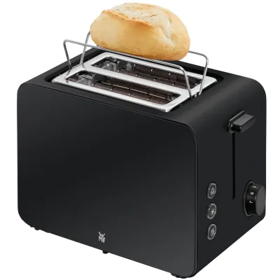 WMF Toaster Stelio 414210071 | 2 Scheiben | Edelstahl matt | 7 Bräunungsstufen | Brötchenaufsatz | Schwarz