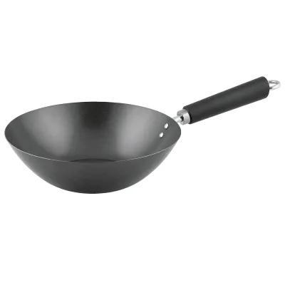 Ken Hom Wokpfanne KH427001 | 27cm Carbonstahl Antihaft | Induktion geeignet | flacher Boden | hitzebeständiger Griff