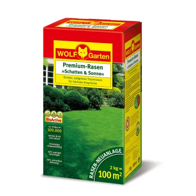 WOLF-Garten Rasensamen Supra LP100 3820040 | Premium-Rasen Schatten & Sonne | 100 m² | extrem dicht | schnelle Keimung