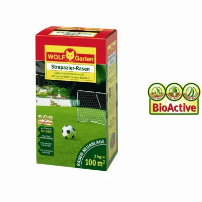 WOLF-Garten Rasensamen LJ 100 | Strapazier-Rasen 100 m² | 2 kg | schnell keimend | extra dicht | belastbar | Rot