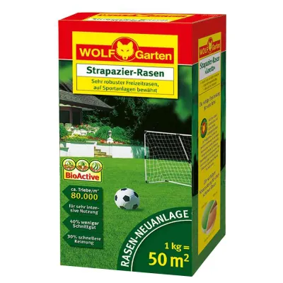 WOLF-Garten Rasensamen Strapazier-Rasen Loretta LJ 50 | 50 m² | robust | schnelle Keimung | dichte Rasenfläche | Rot